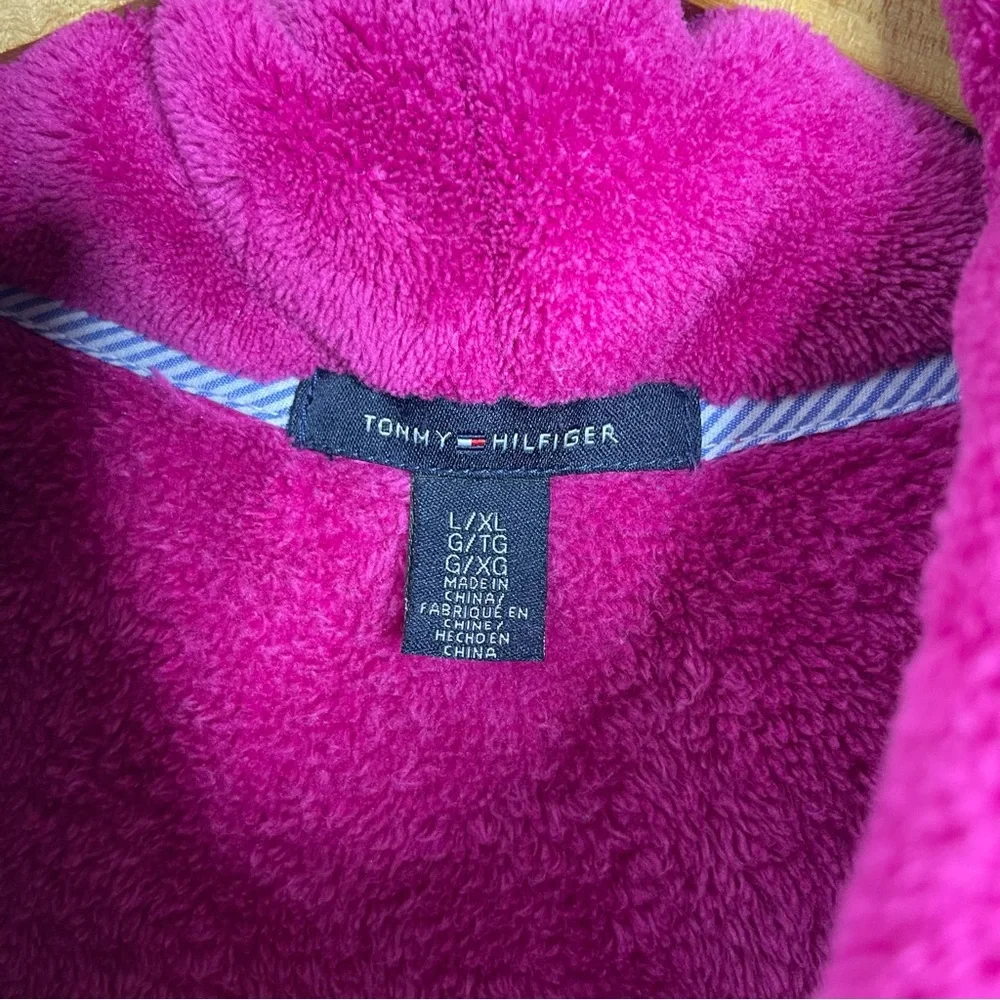 TOMMY HILFIGER Hot Pink Robe Fleece Embroidered Logo Size L/XL Preppy